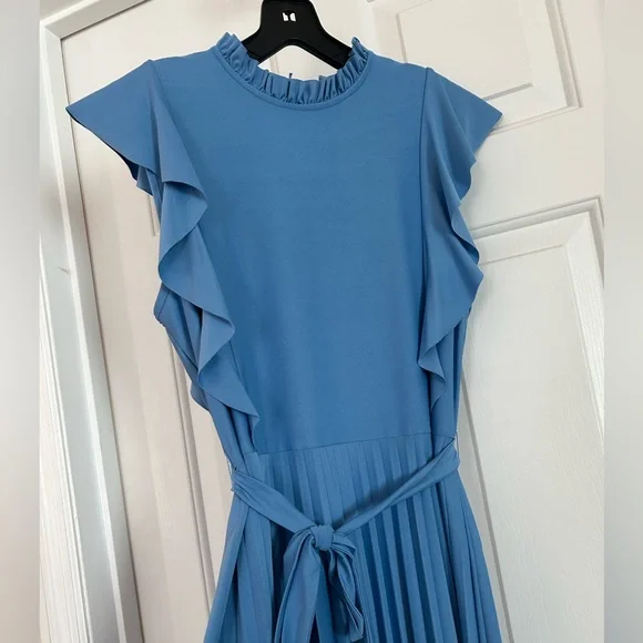 Sharagano Sky Blue Maxi Dress with Ruffle Accents - Picture 2 of 6